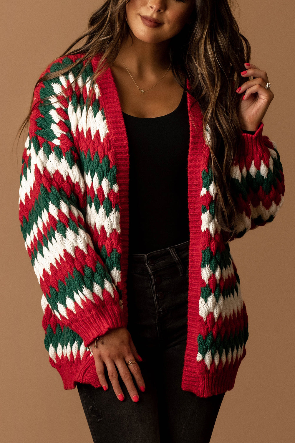 Tis The Season Chunky Knit Cardigan (Red / Hunter)