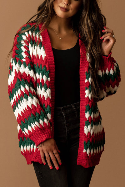 Tis The Season Chunky Knit Cardigan (Red / Hunter)