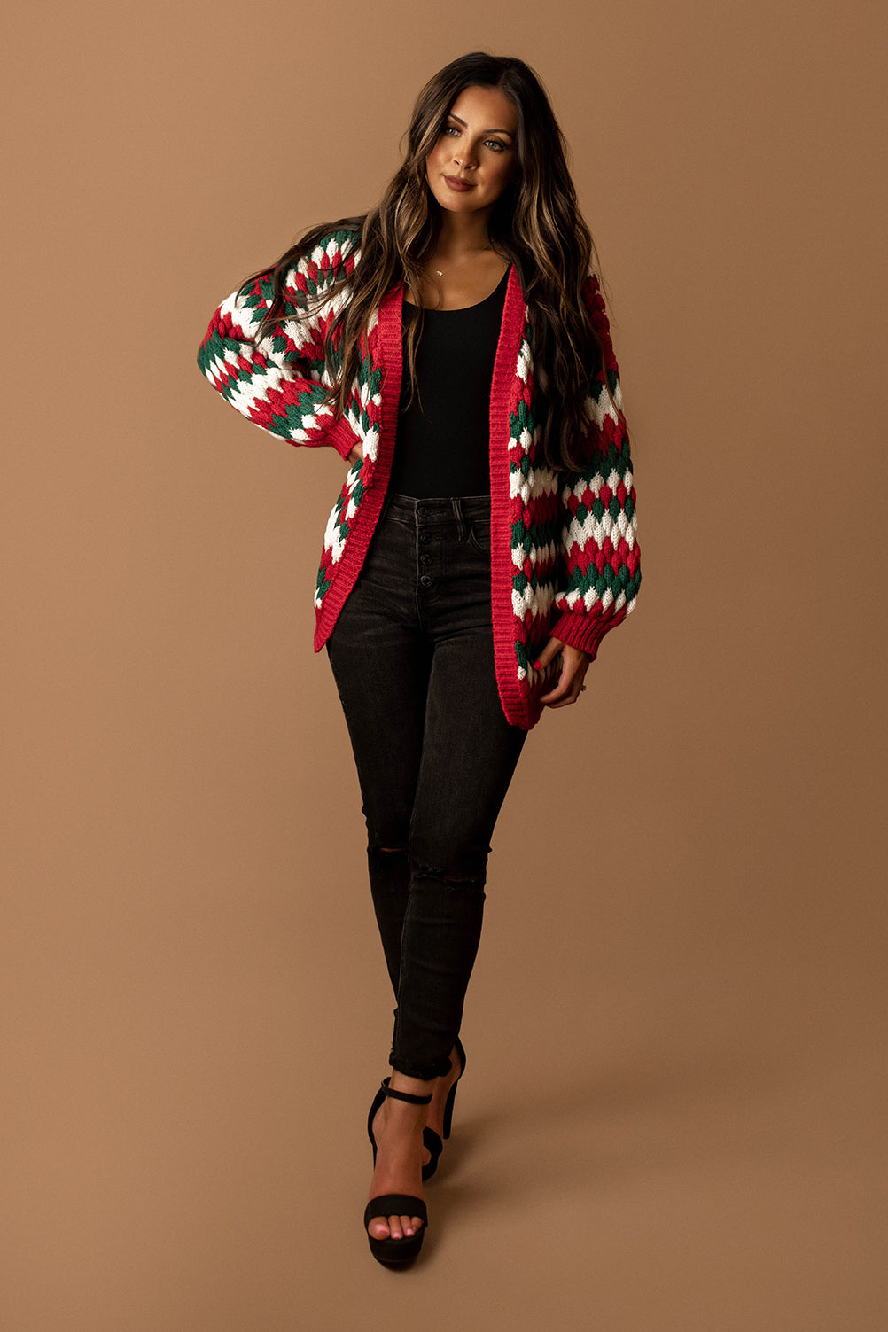 Tis The Season Chunky Knit Cardigan (Red / Hunter)