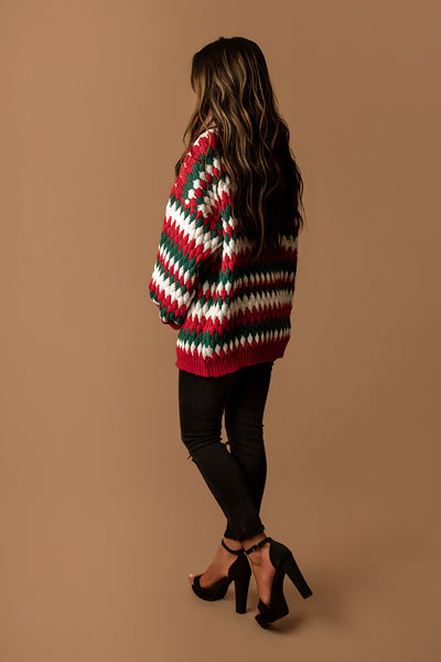 Tis The Season Chunky Knit Cardigan (Red / Hunter)