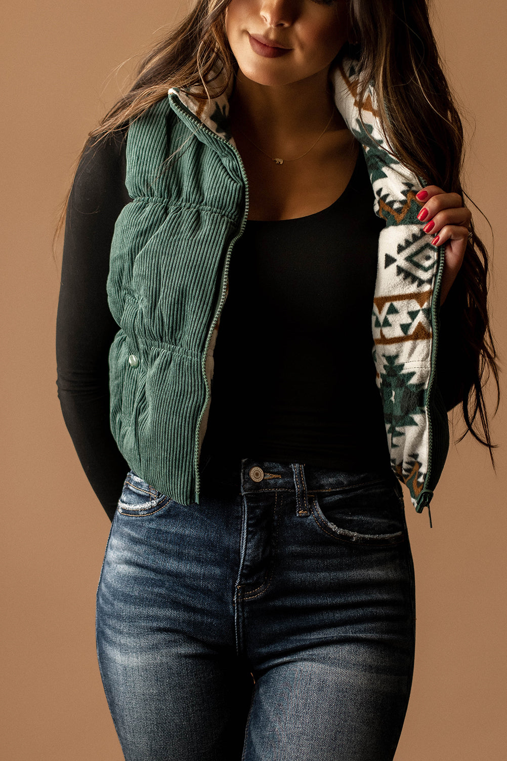 Better Together Cropped Corduroy Puffer Vest (Hunter)