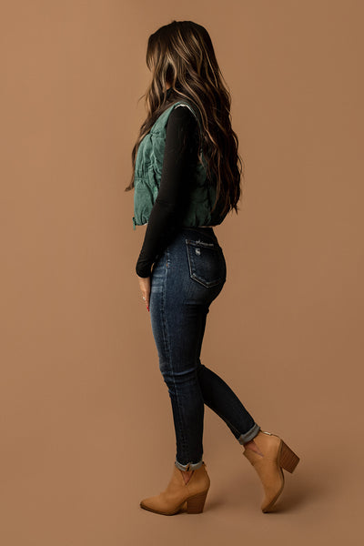 Better Together Cropped Corduroy Puffer Vest (Hunter)