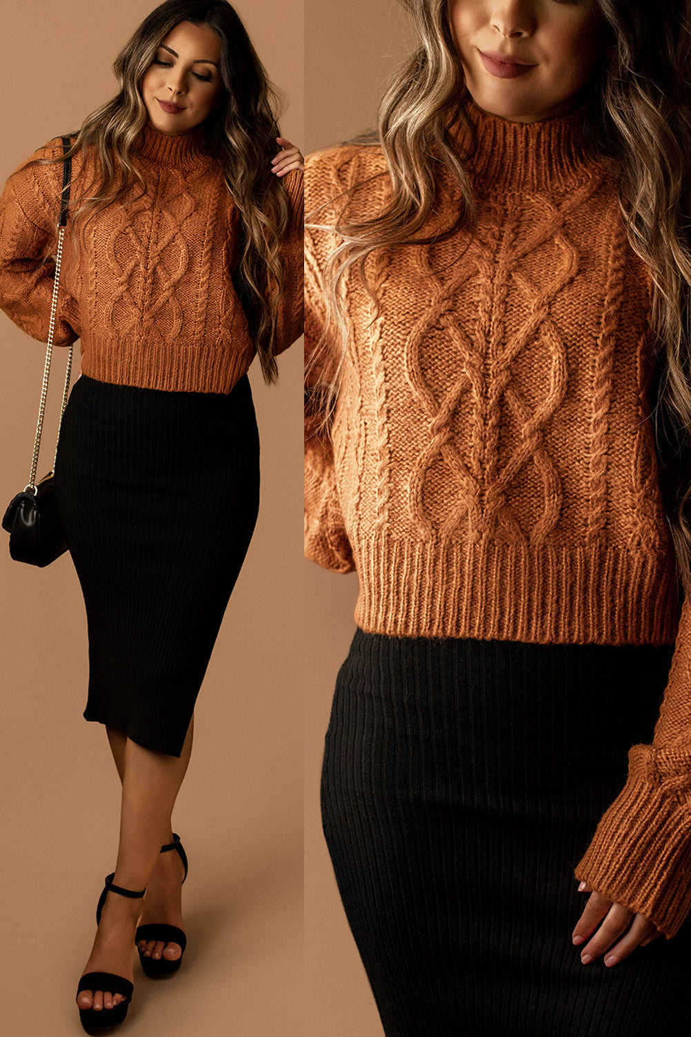 Hooked On You Cable Knit Sweater (Burnt Orange)