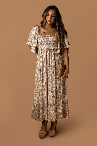 Sweet As You Floral Maxi Dress (Taupe Floral)