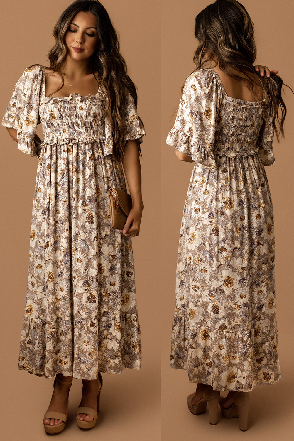 Sweet As You Floral Maxi Dress (Taupe Floral)