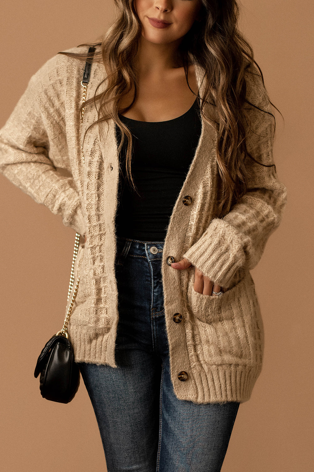 Coming Home To You Waffle Knit Cardigan (Taupe)