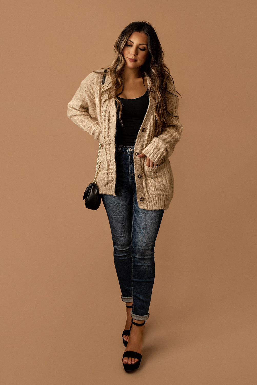 Coming Home To You Waffle Knit Cardigan (Taupe)