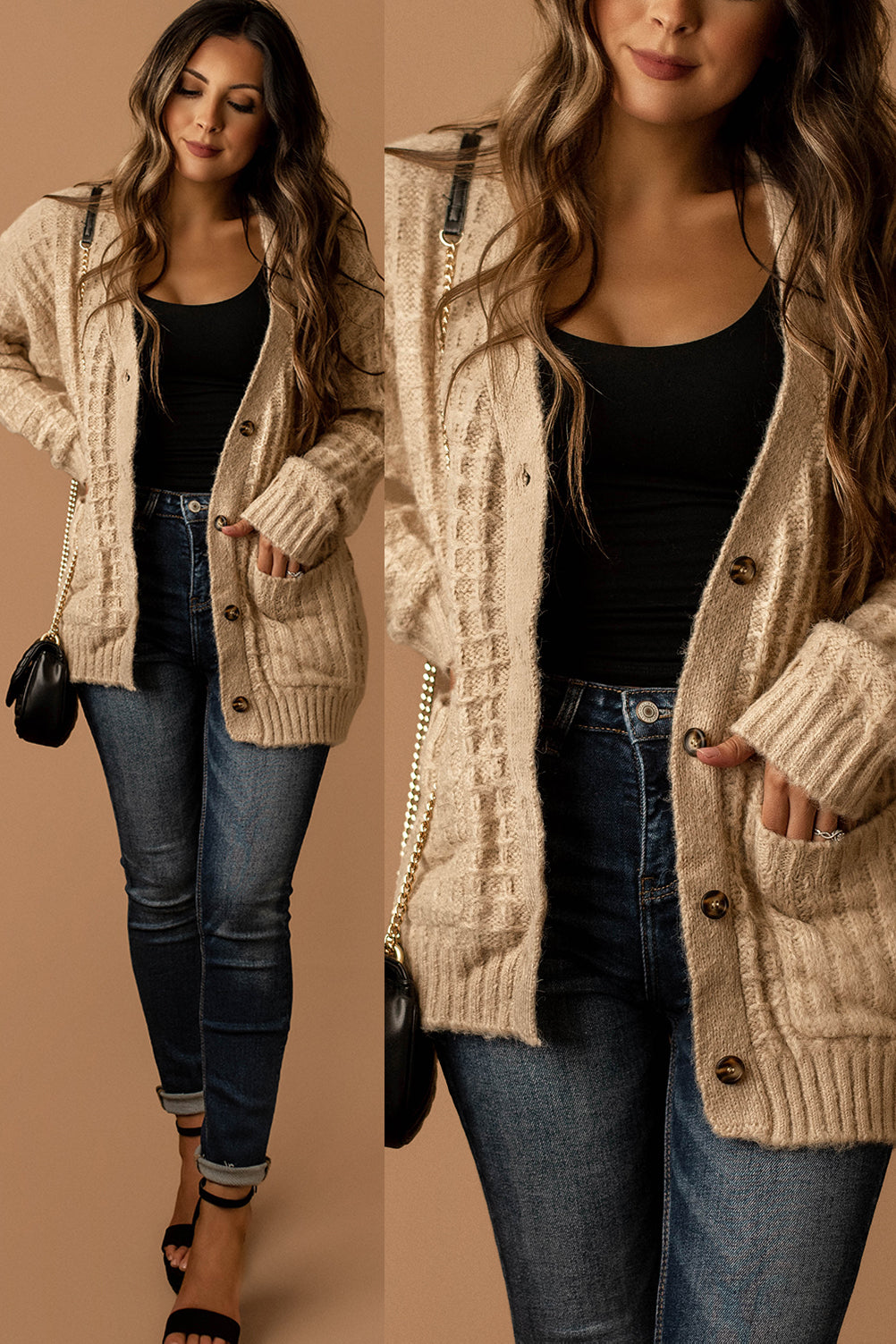 Coming Home To You Waffle Knit Cardigan (Taupe)