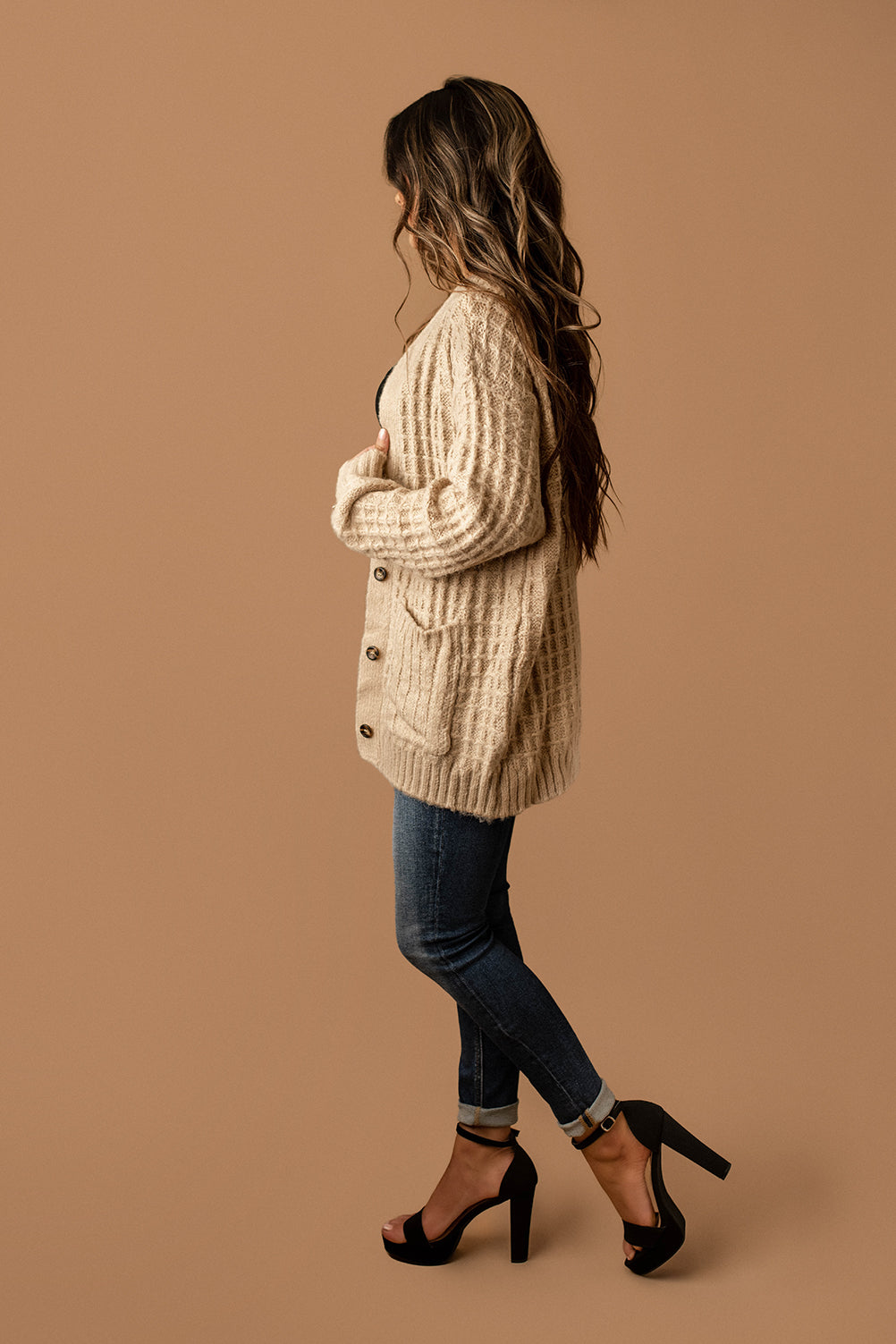 Coming Home To You Waffle Knit Cardigan (Taupe)