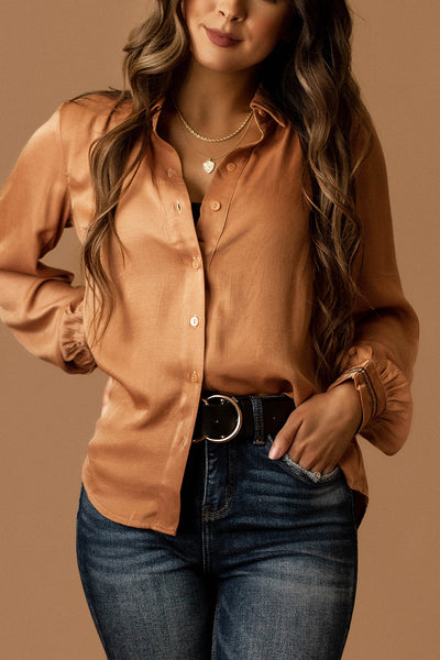 Make Your Choice Embellished Sleeve Button Up (Bronze)