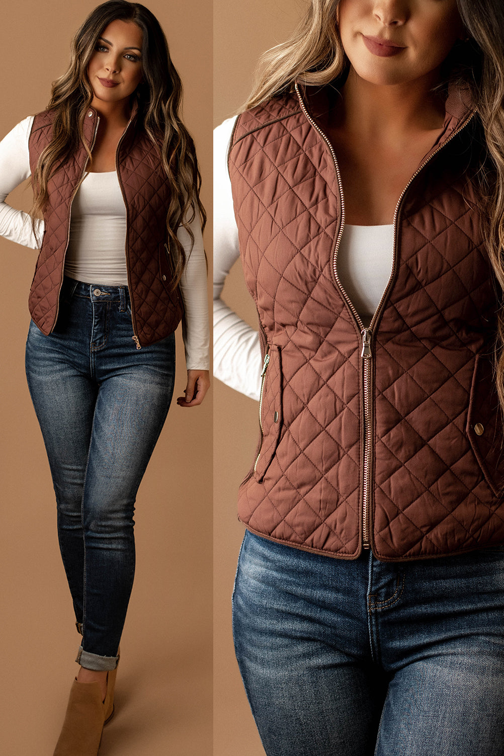 Between Us Quilted Vest (Brick Brown)