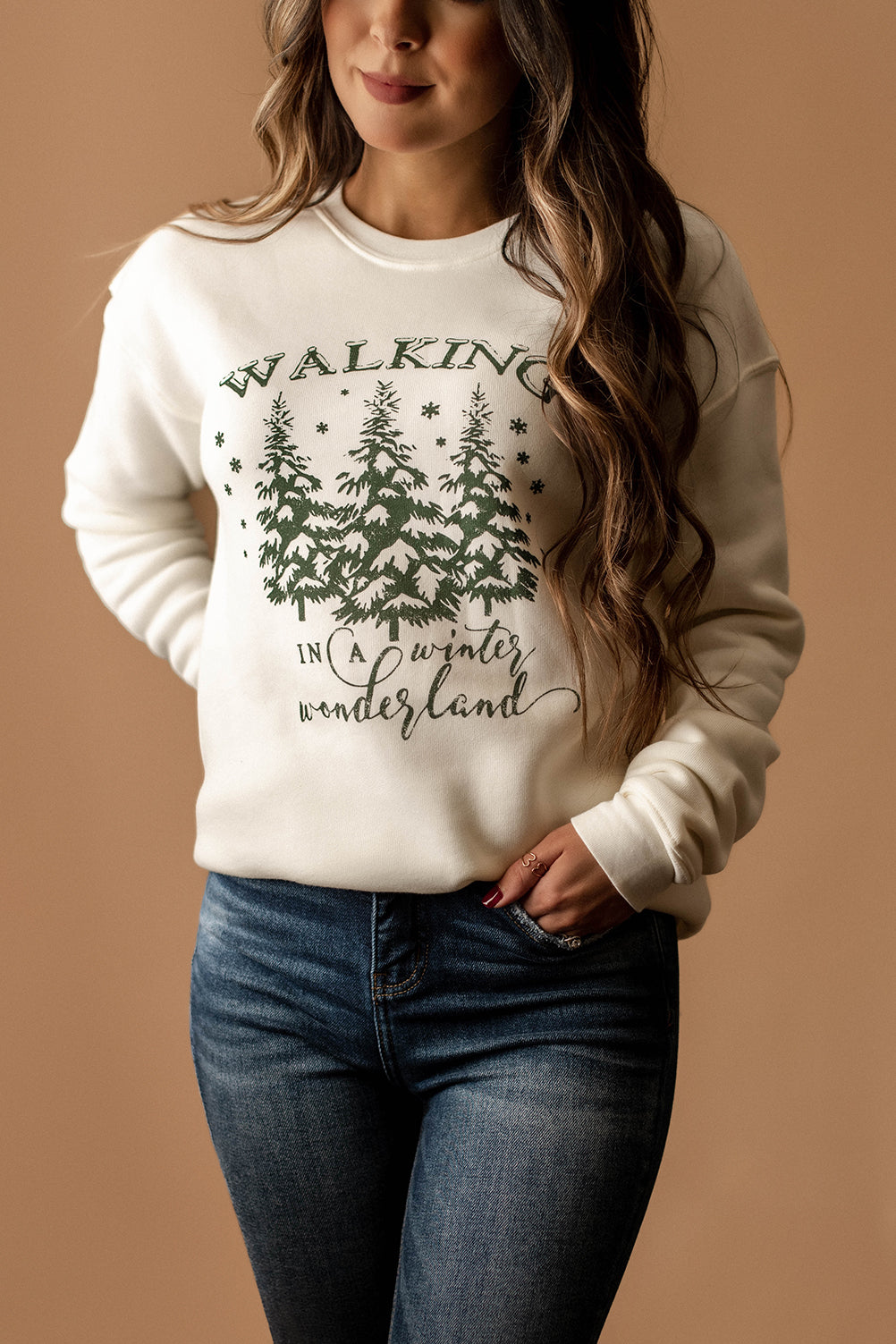 Walking In A Winter Wonderland Luxe Fleece Pullover (Vintage White)