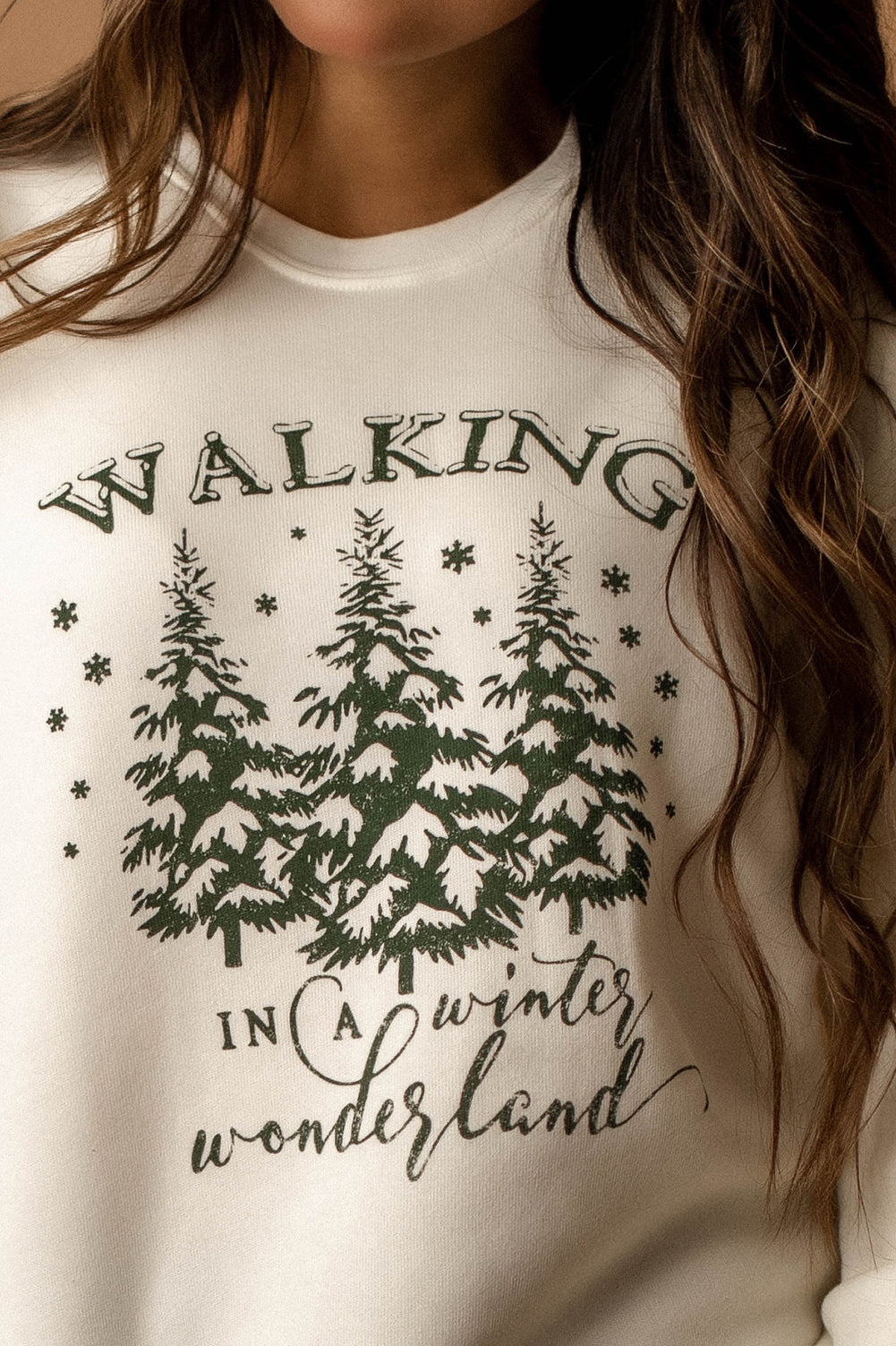 Walking In A Winter Wonderland Luxe Fleece Pullover (Vintage White)