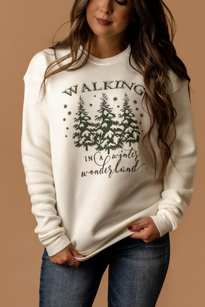 Walking In A Winter Wonderland Luxe Fleece Pullover (Vintage White)