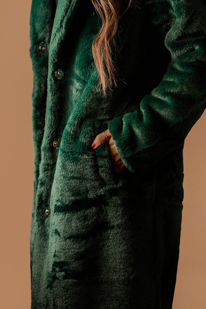 For Keeps Full Length Faux Fur Jacket (Hunter Green) – Wild Summer