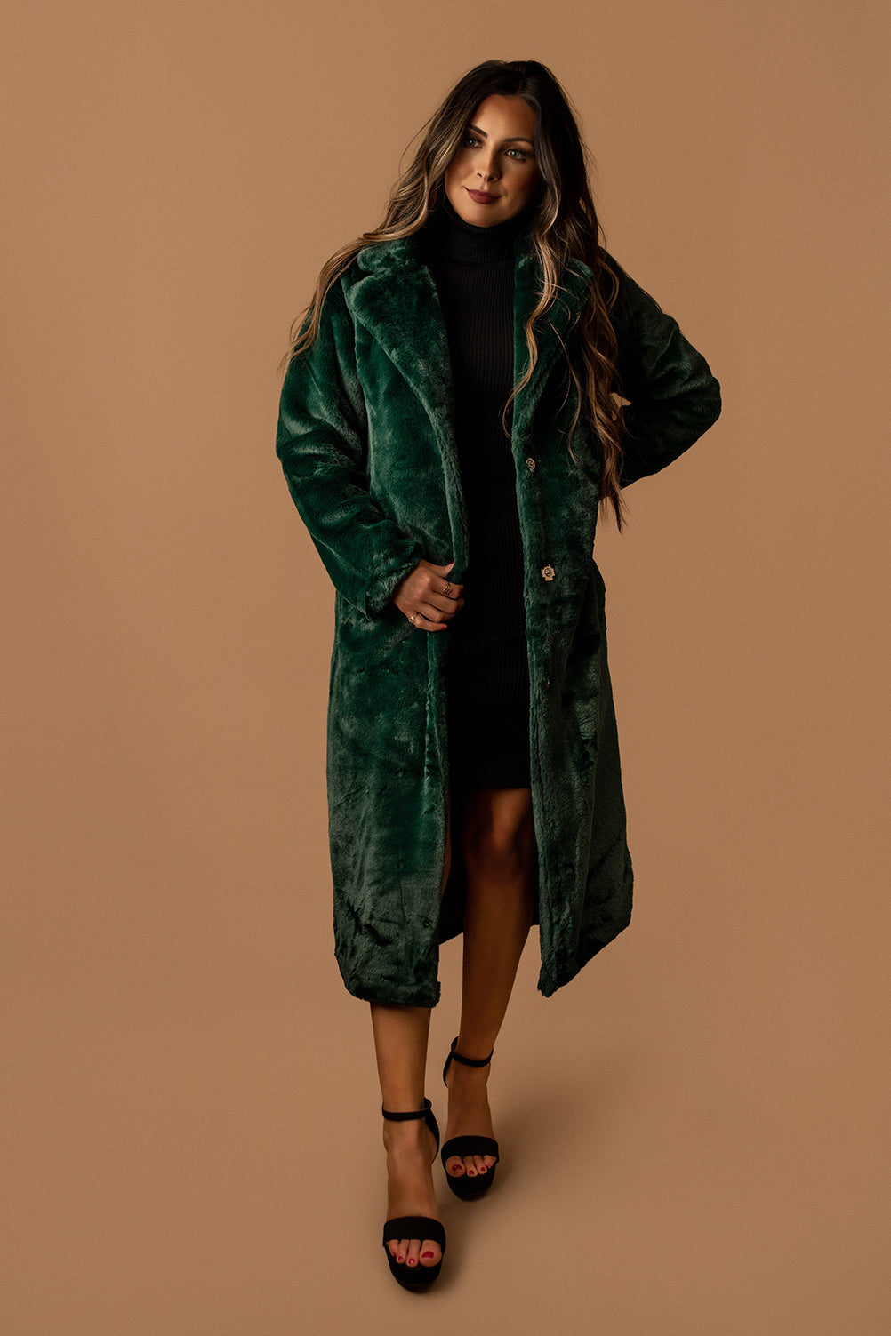 For Keeps Full Length Faux Fur Jacket (Hunter Green) – Wild Summer