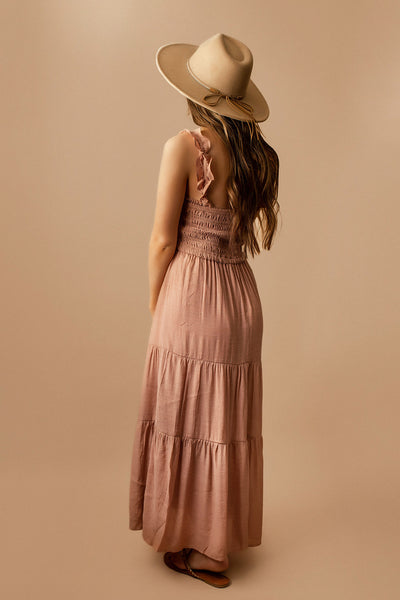 Anything But Over Ruffle Strap Tiered Maxi Dress (Dusty Rose)