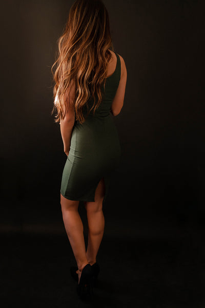 Downtown Vineyard Ribbed Bodycon Dress (Olive)