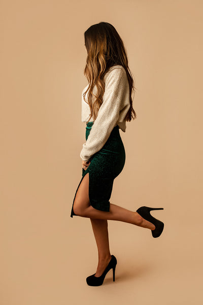 You'll Think Of Me Velvet Sparkle Bodycon Skirt (Hunter Green)