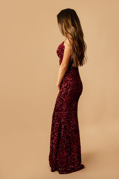 Gwen Sequin Mermaid Maxi Dress (Burgundy) | FINAL SALE