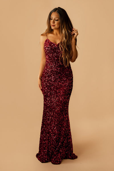 Gwen Sequin Mermaid Maxi Dress (Burgundy) | FINAL SALE