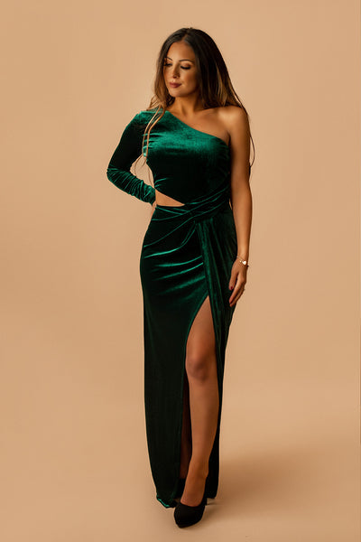 Under The Alpines Velvet Maxi Dress (Hunter Green)