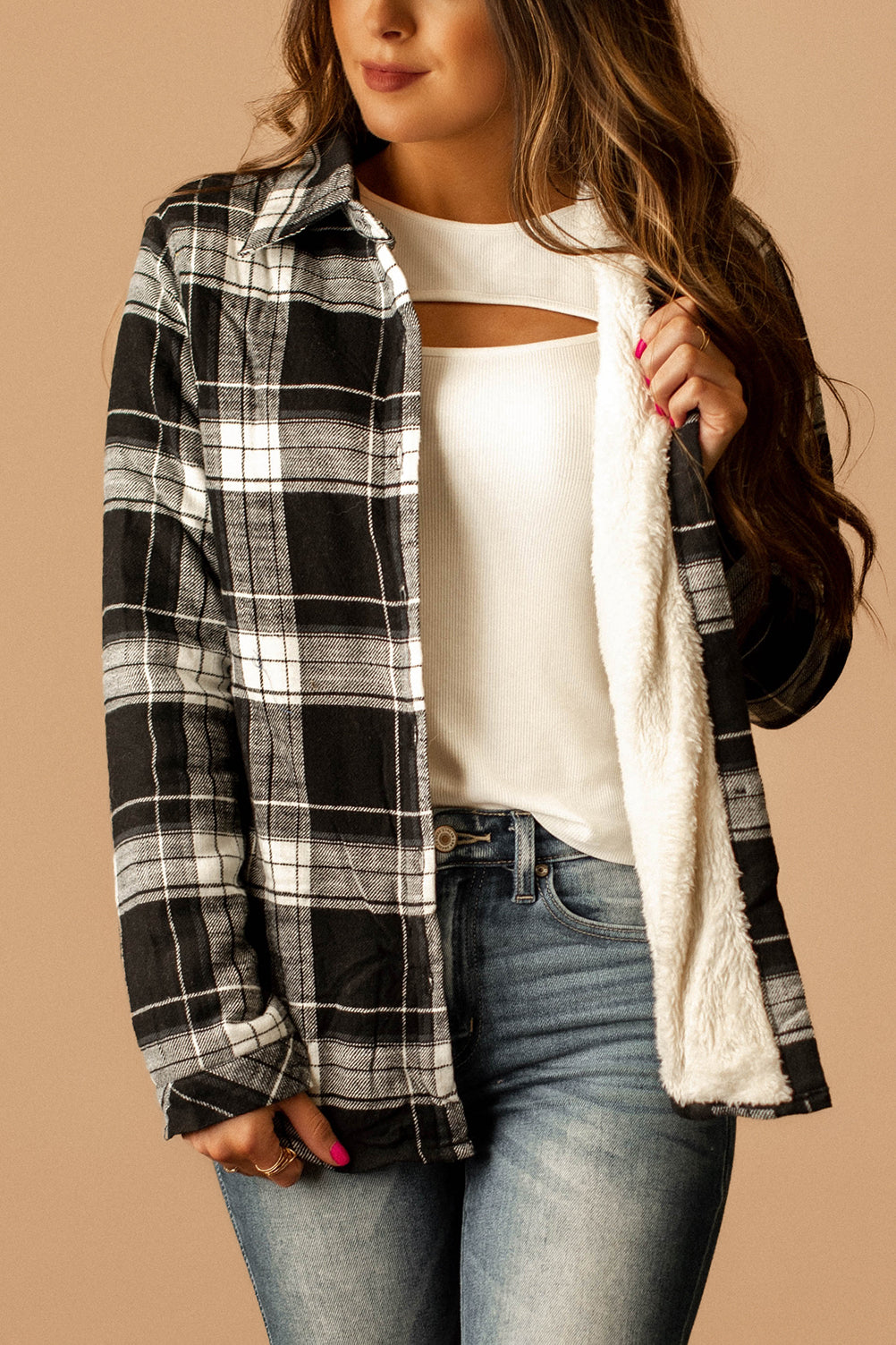 Already Gone Sherpa Lined Flannel (Black + White) | FINAL SALE