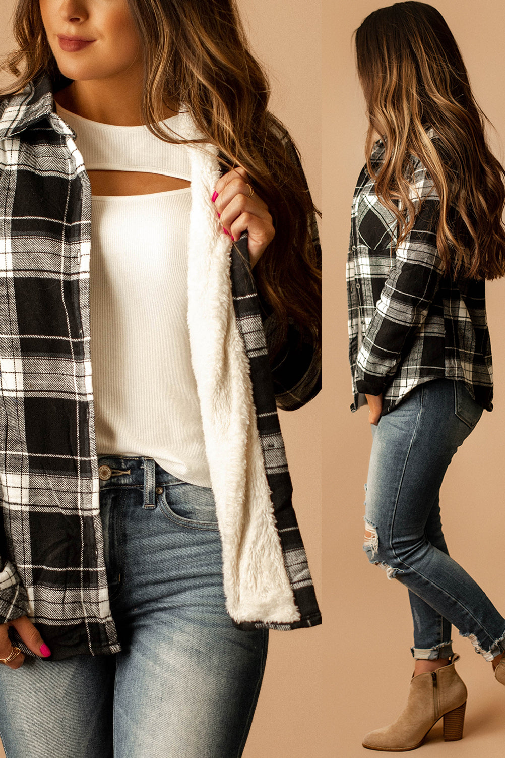 Already Gone Sherpa Lined Flannel (Black + White) | FINAL SALE