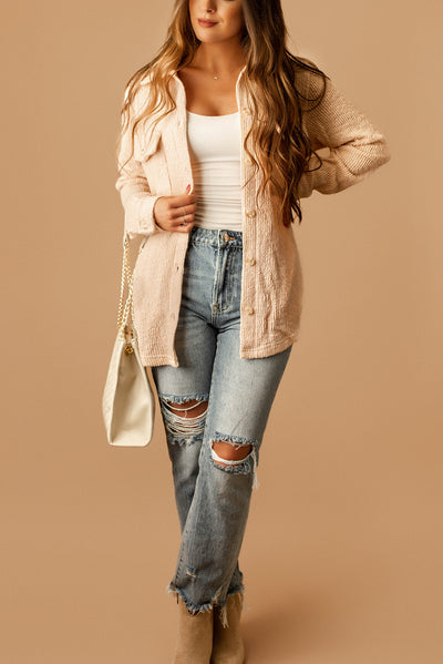 Away For Awhile Textured Shacket (Blush)