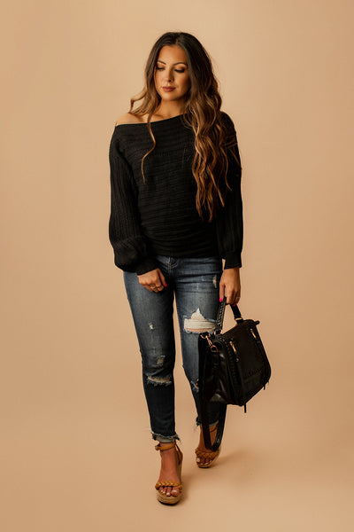 Let Me Love You Dolman Sleeve Knit Sweater (Black)