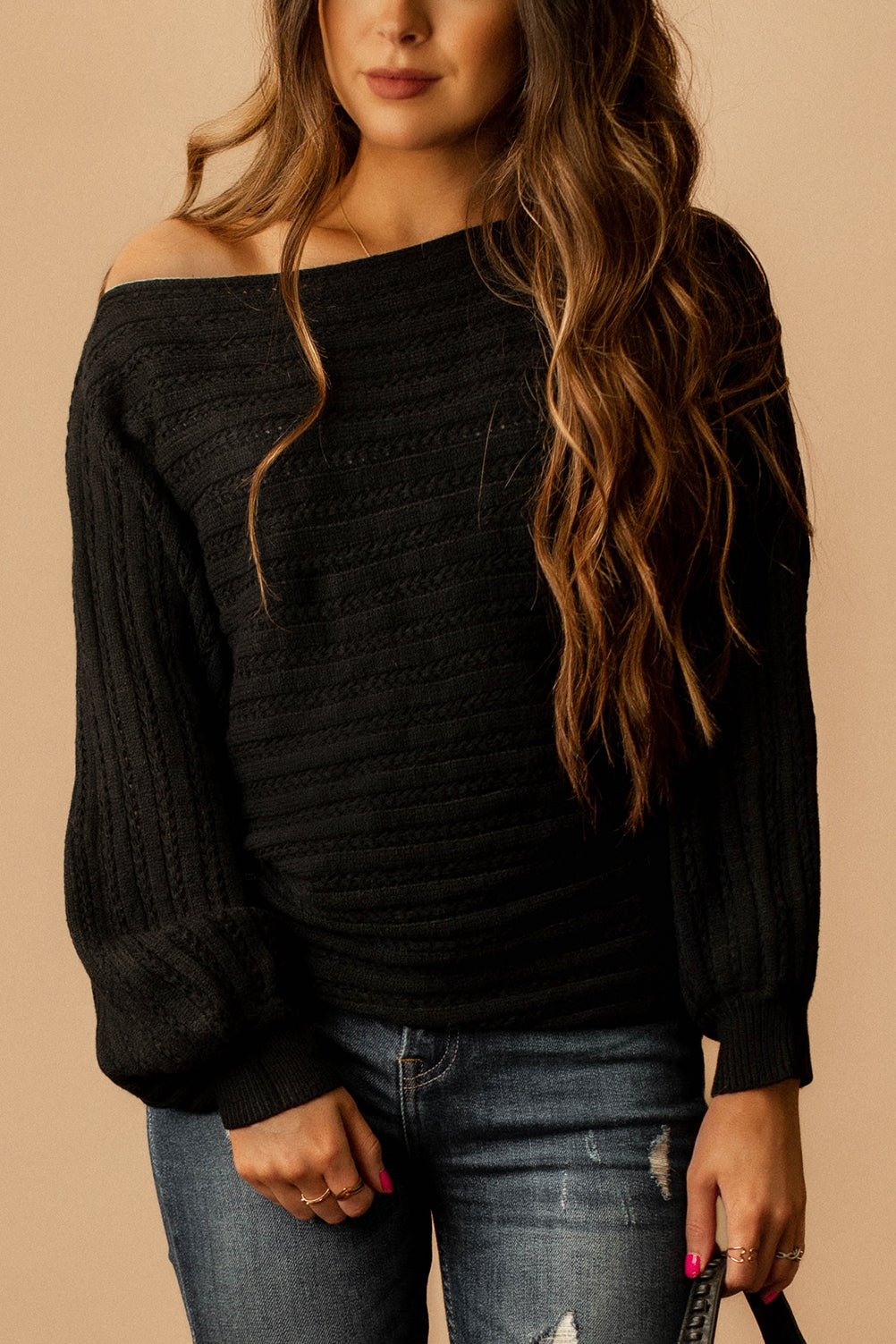 Let Me Love You Dolman Sleeve Knit Sweater (Black)