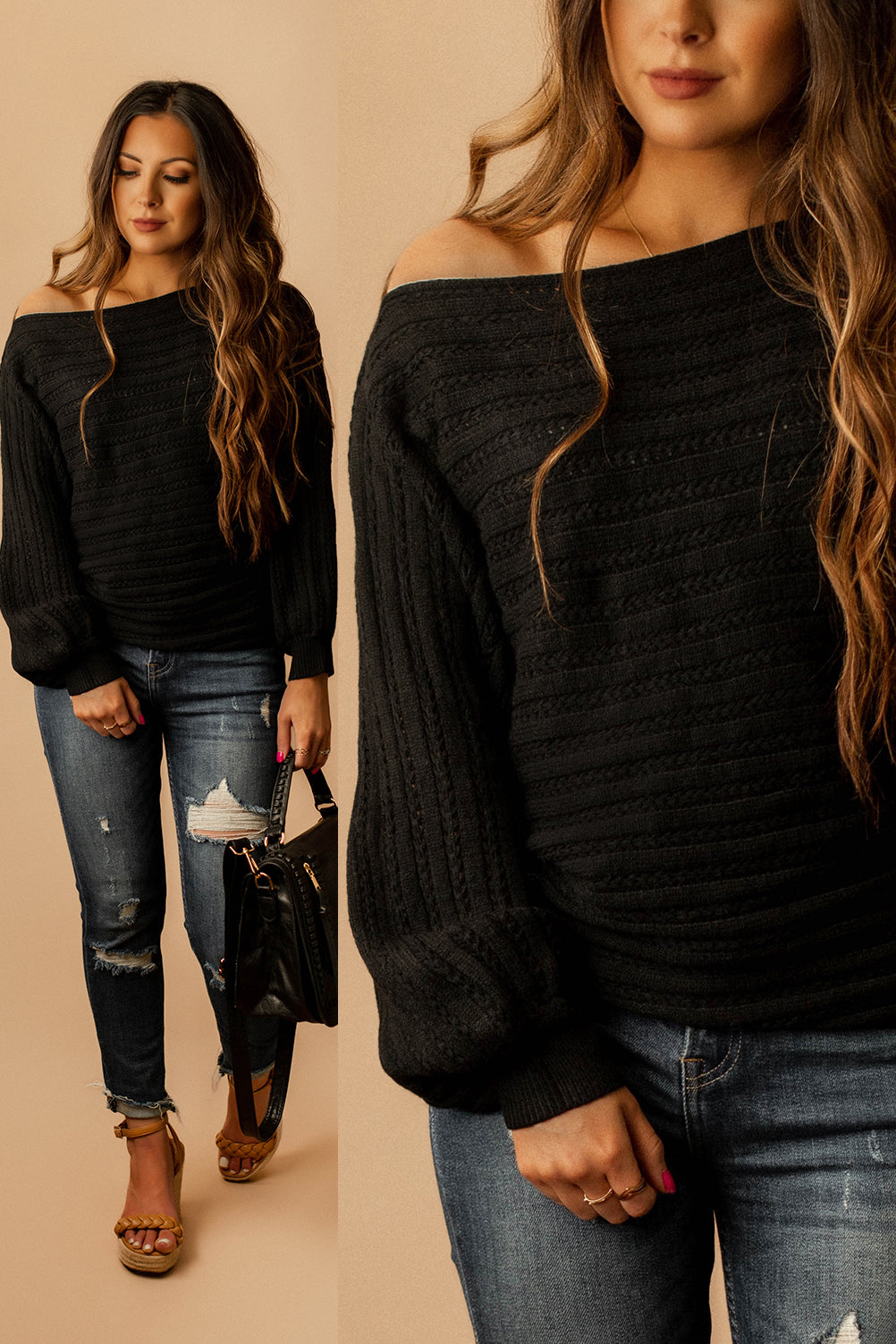 Let Me Love You Dolman Sleeve Knit Sweater (Black)