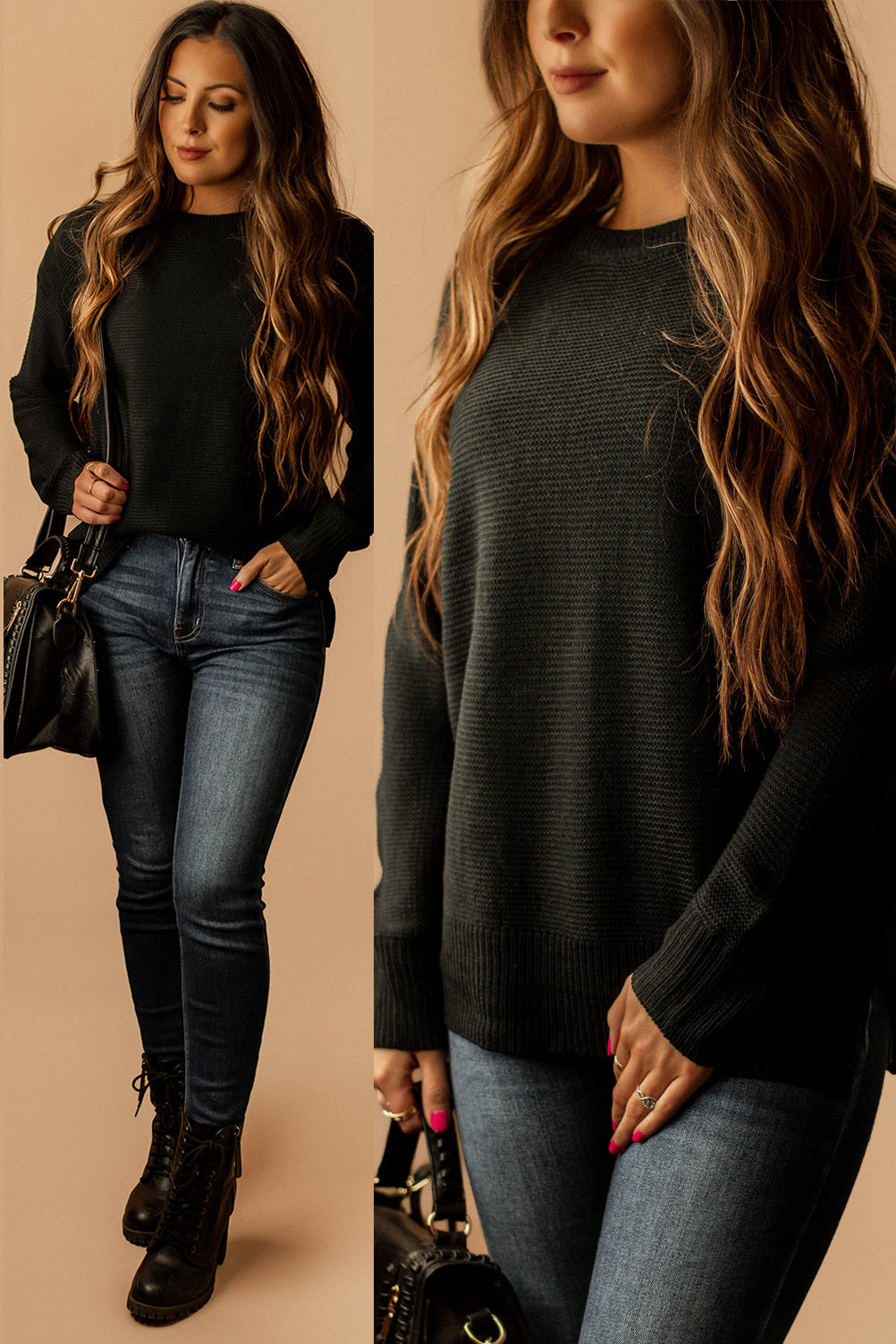 Light Of Your Life Waffle Knit Sweater (Black) | FINAL SALE