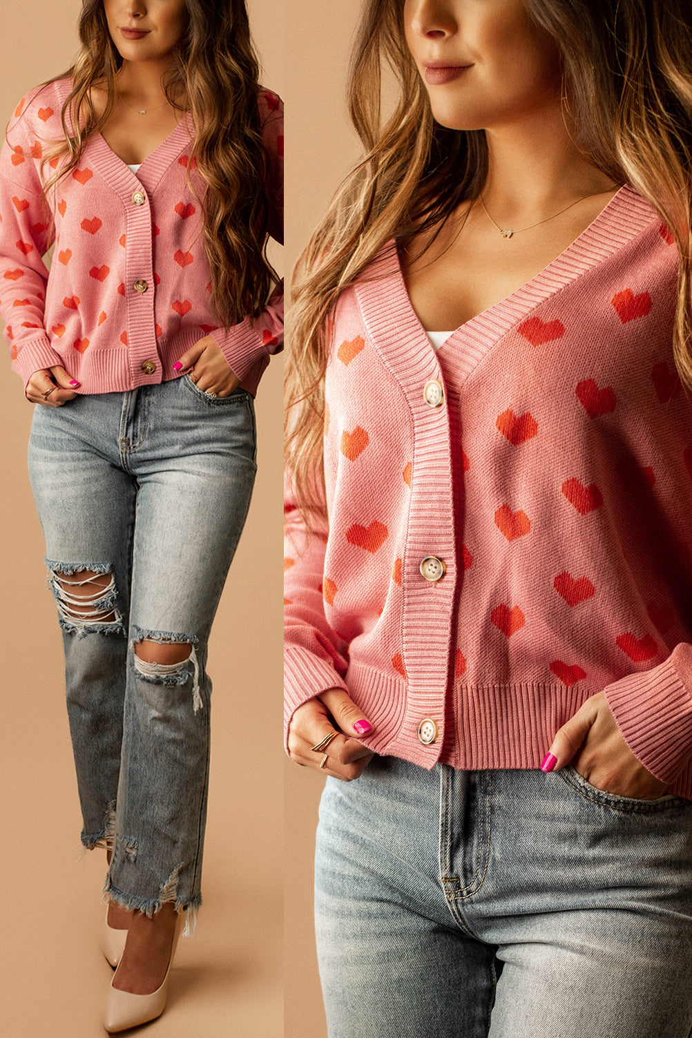 Queen Of Hearts Button Front Cardigan (Pink) | FINAL SALE