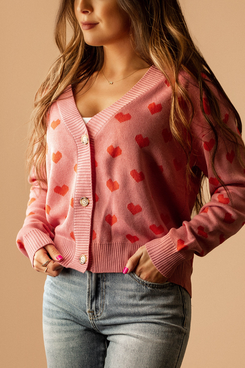 Queen Of Hearts Button Front Cardigan (Pink) | FINAL SALE