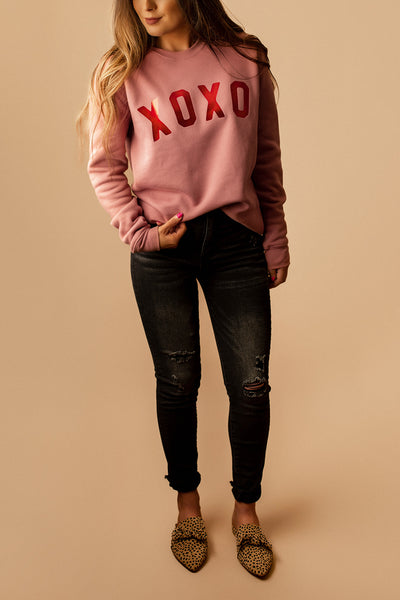 "XOXO" Foil Graphic Sweatshirt (Mauve) | FINAL SALE