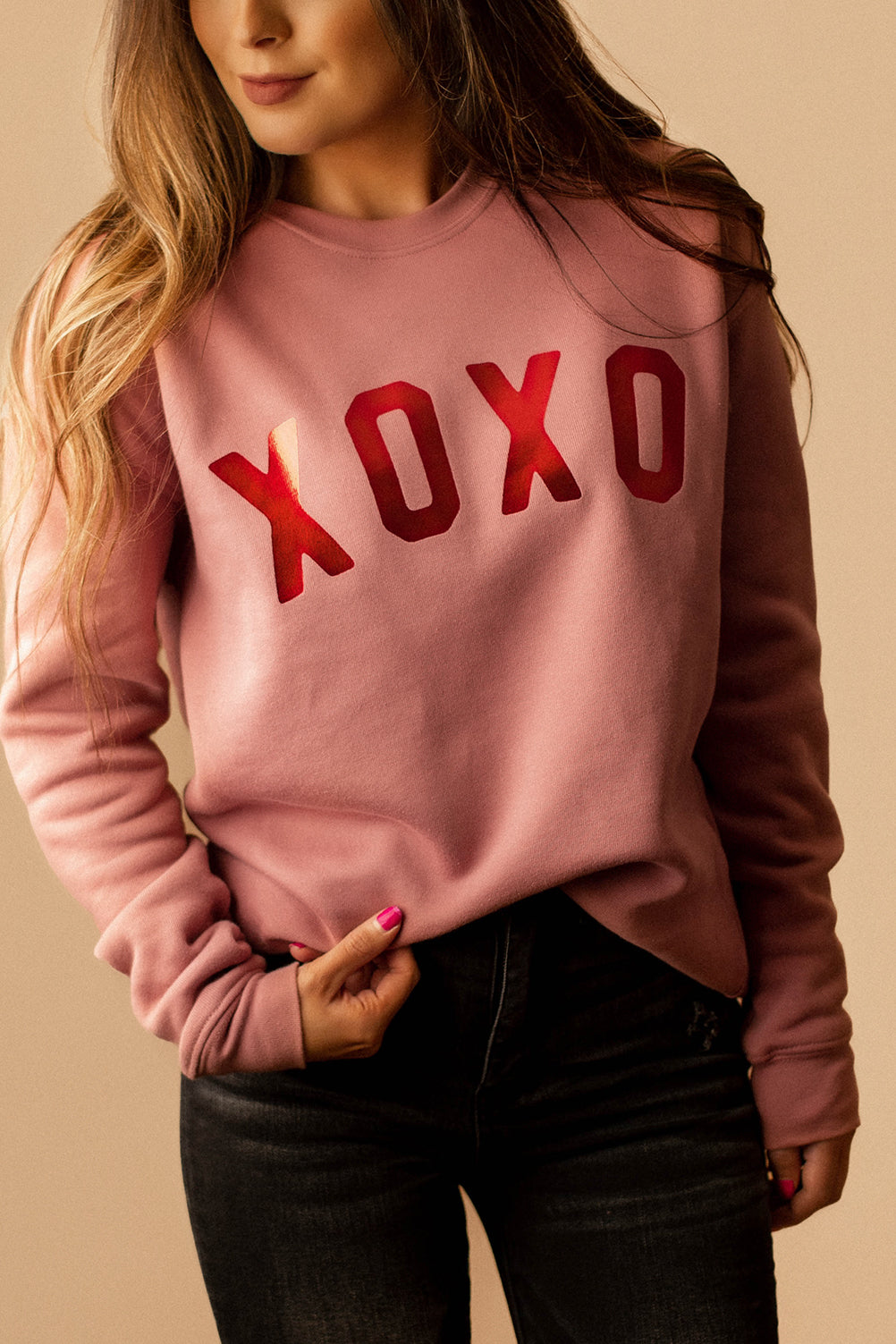 "XOXO" Foil Graphic Sweatshirt (Mauve) | FINAL SALE