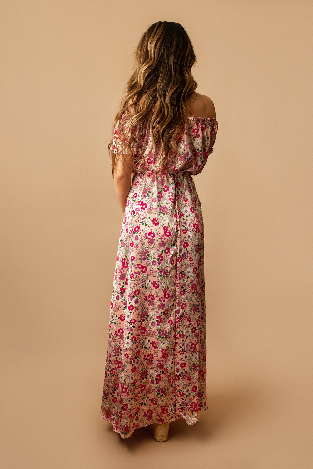 Southern Magnolia Off The Shoulder Floral Maxi Dress (Pink)