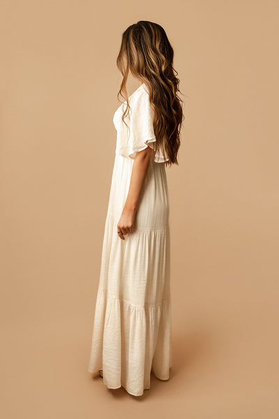 Best Days Open Back Linen Maxi Dress (Ivory)