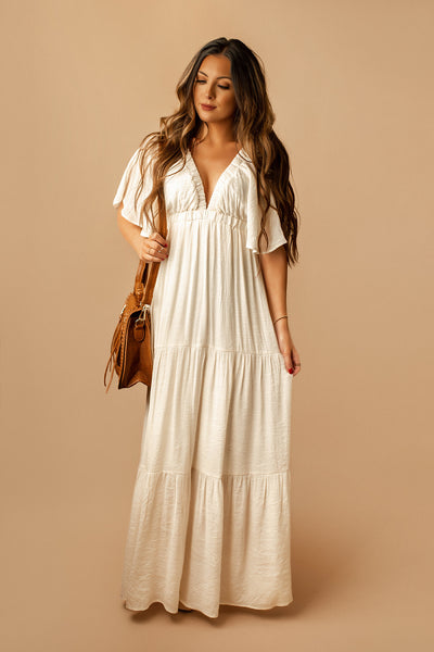 Best Days Open Back Linen Maxi Dress (Ivory)