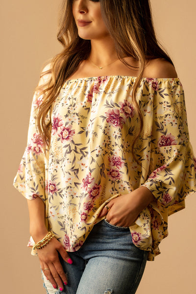 See You Then Bell Sleeved Floral Blouse (Yellow)