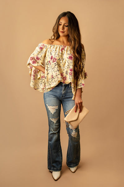 See You Then Bell Sleeved Floral Blouse (Yellow)