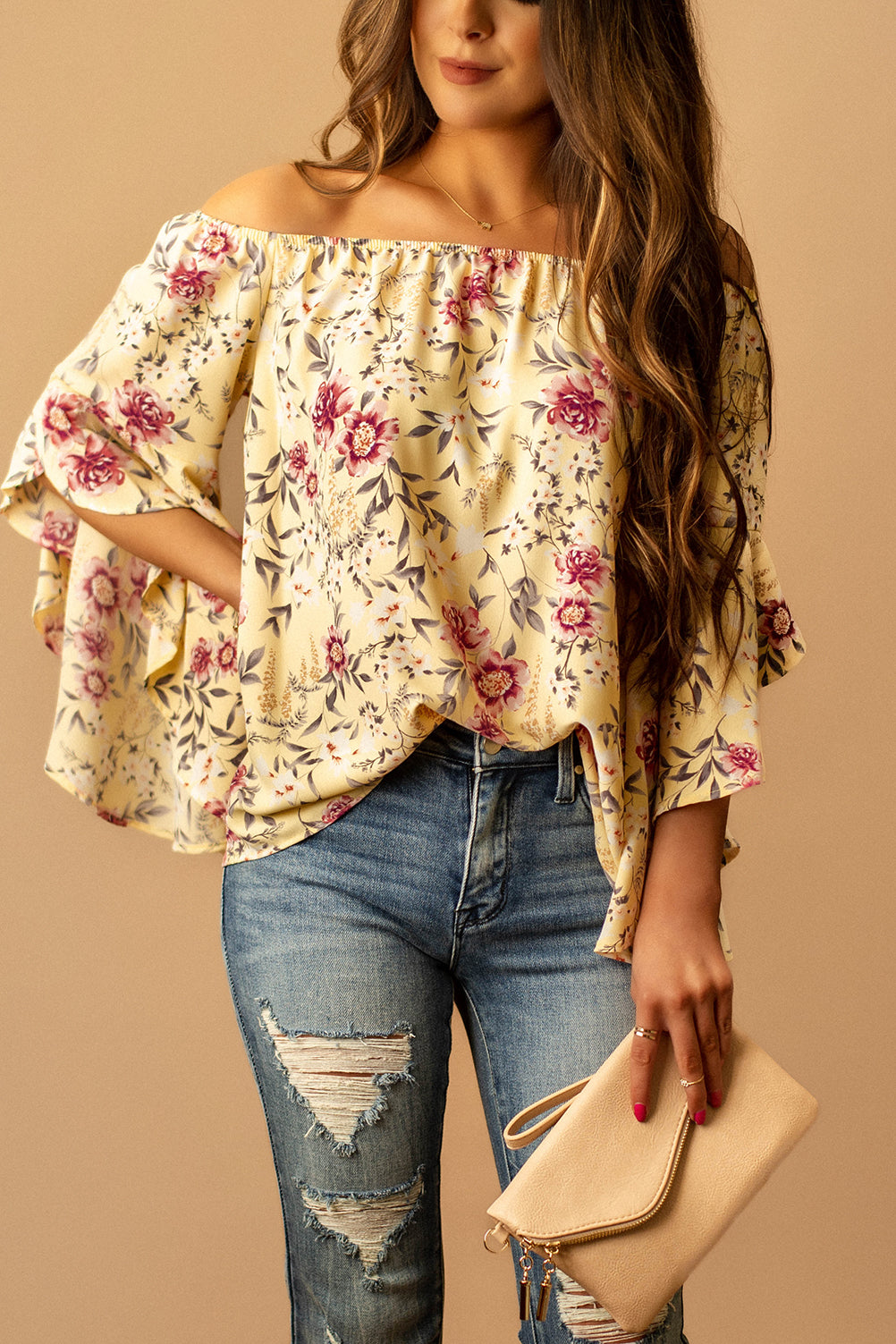 See You Then Bell Sleeved Floral Blouse (Yellow)