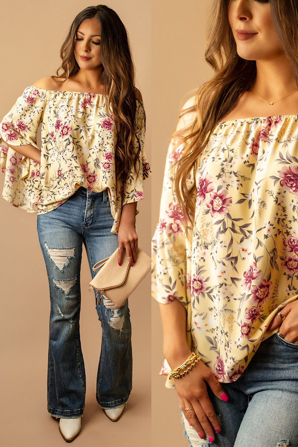 See You Then Bell Sleeved Floral Blouse (Yellow)