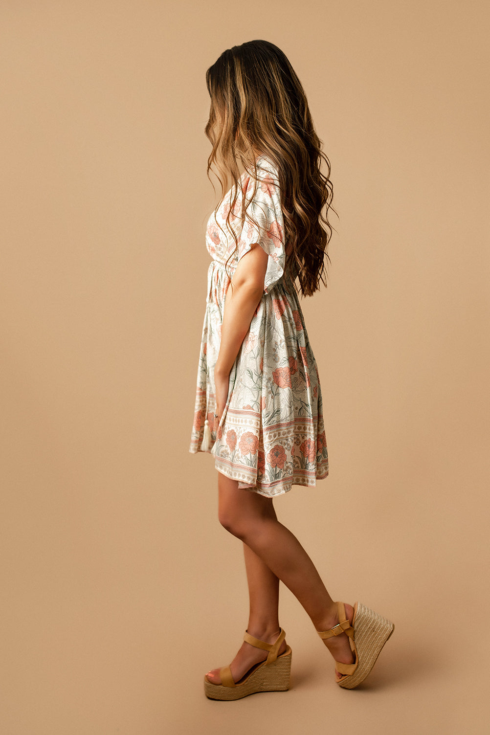 Sayulita Boho Floral Mini Dress (Ivory + Pink)