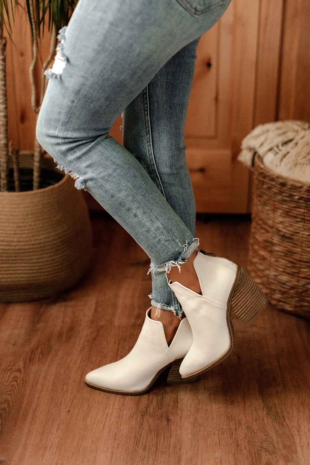 Alexa White Ankle Booties