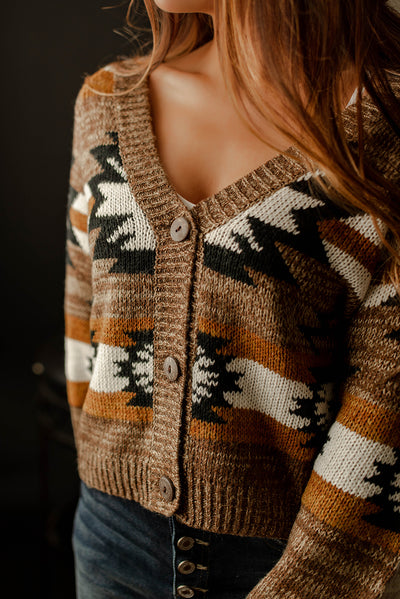 Deja Vu Southwestern Print Cardigan (Mocha)