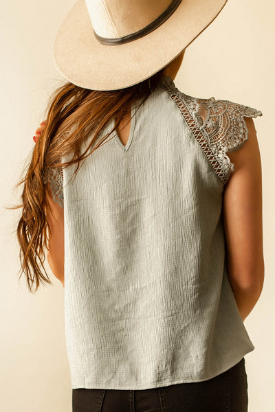 Stuck On You Short Sleeve Crochet Blouse (Sage) | FINAL SALE