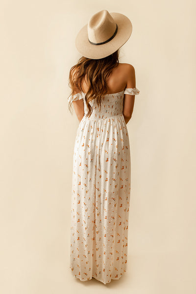 California Poppies Off The Shoulder Maxi Dress (White)