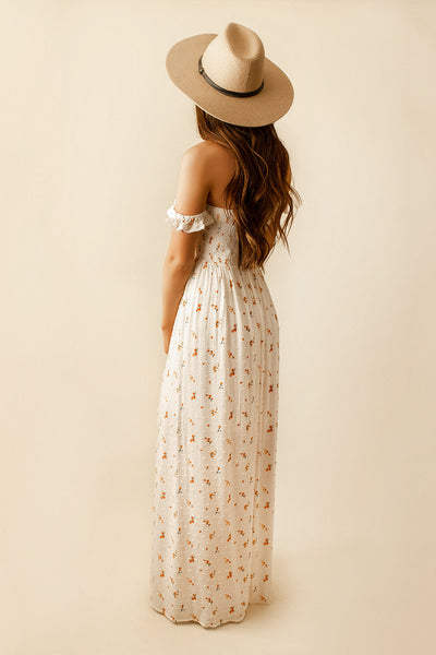 California Poppies Off The Shoulder Maxi Dress (White)